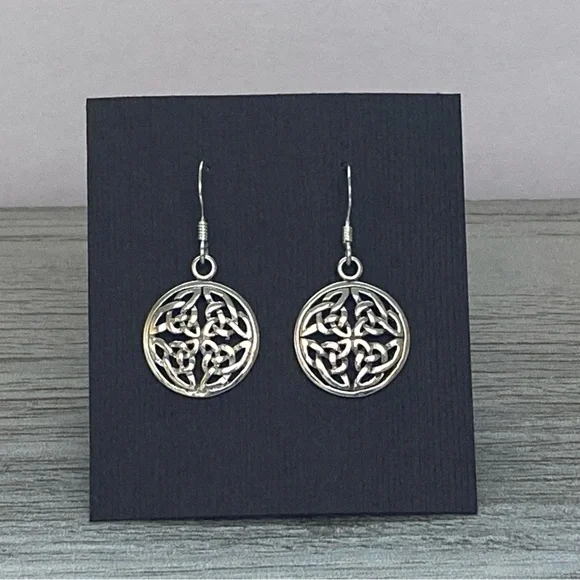 NWT 925 Sterling Silver Round Celtic Dangle Drop Earrings! Hypoallergenic! NEW! - Picture 5 of 9